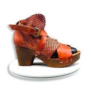 Free People Cross Strap Wedge Sandals Women Orange US 10.5 Heeled Mesh Net Clog